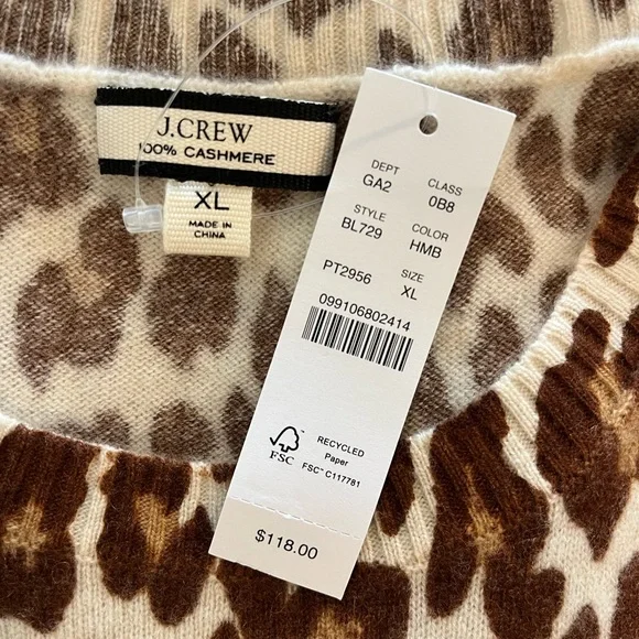 J. Crew NWT Cashmere Brown Leopard Print Tank Top - Picture 2 of 6